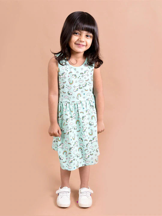 Pspeaches Green White Unicorn Printed Dress (HS-GREEN UNICORN)