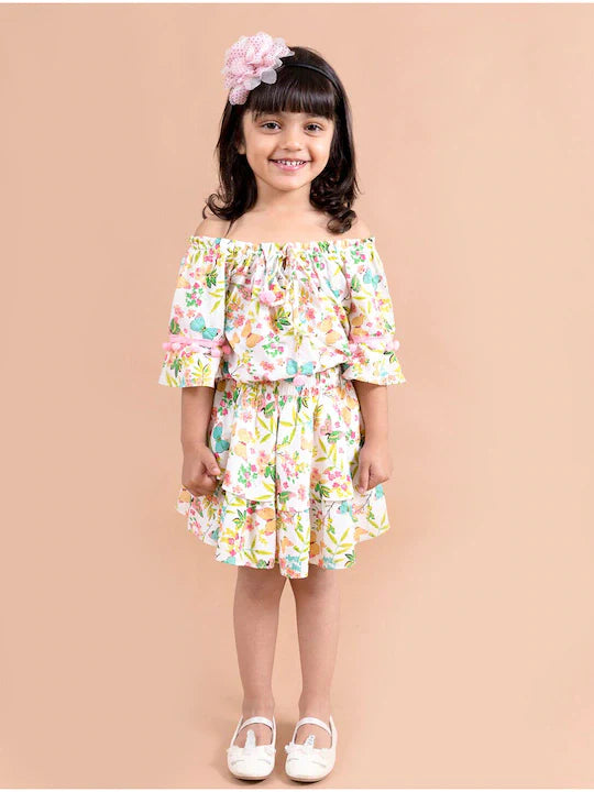 Pspeaches Girls Multi Color Floral Printed Top With Skirt (SK-BUTTERFLY TROPICAL)