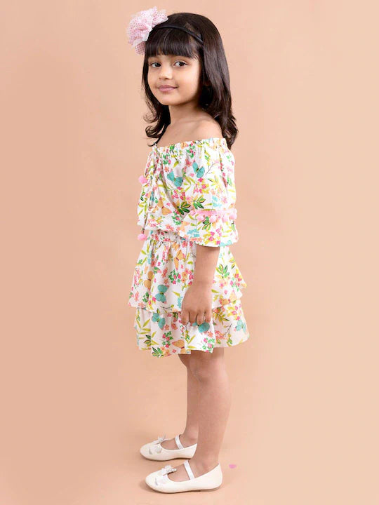 Pspeaches Girls Multi Color Floral Printed Top With Skirt (SK-BUTTERFLY TROPICAL)