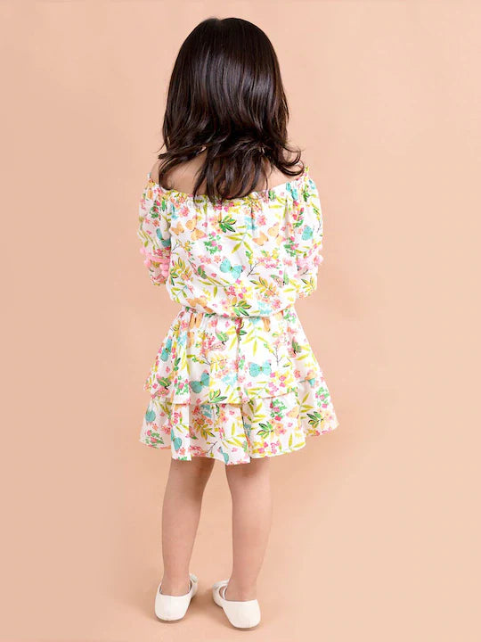 Pspeaches Girls Multi Color Floral Printed Top With Skirt (SK-BUTTERFLY TROPICAL)