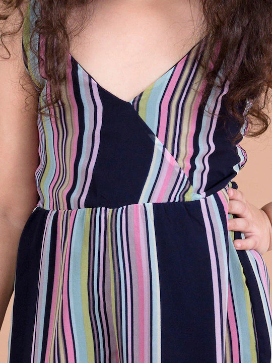 Pspeaches Girls Navy Blue Pink Striped Basic Jumpsuit (J-NAVY STRIPE)