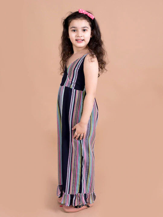 Pspeaches Girls Navy Blue Pink Striped Basic Jumpsuit (J-NAVY STRIPE)