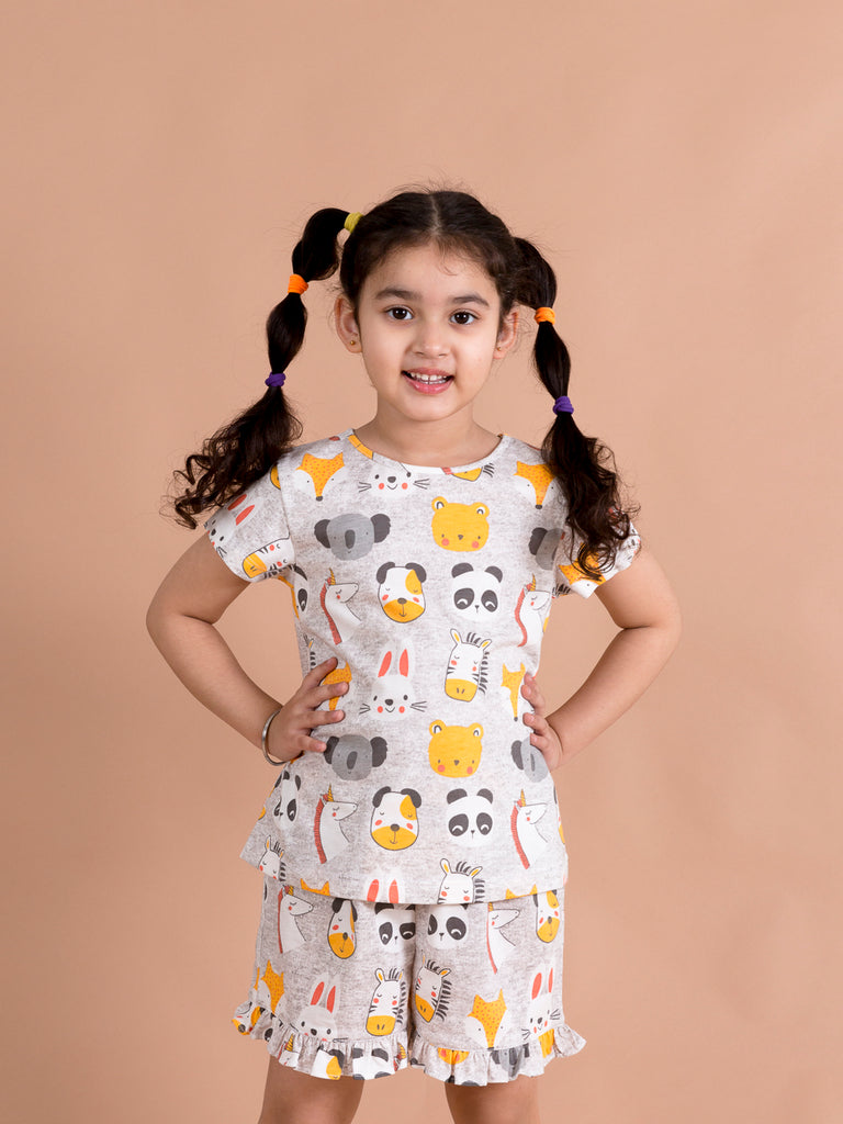 Girls Grey & Yellow Printed Night suit (NW-GreyJungle)