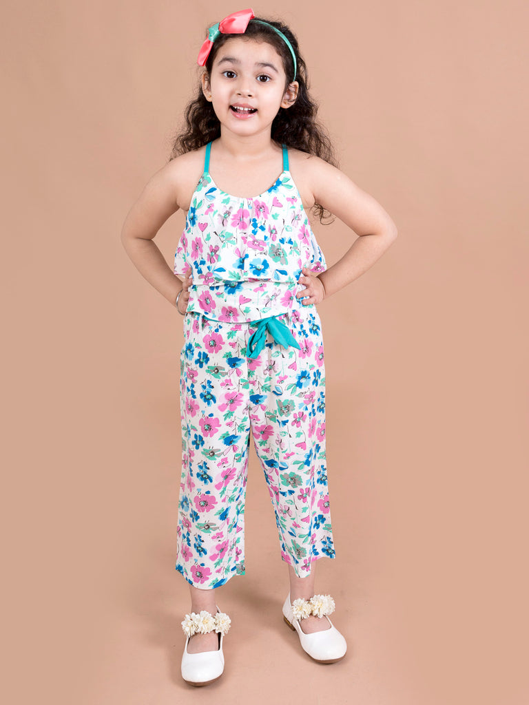 Pspeaches Girls Printed Top With Trousers (S-STRAPFLORAL)