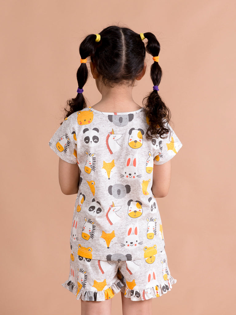 Girls Grey & Yellow Printed Night suit (NW-GreyJungle)