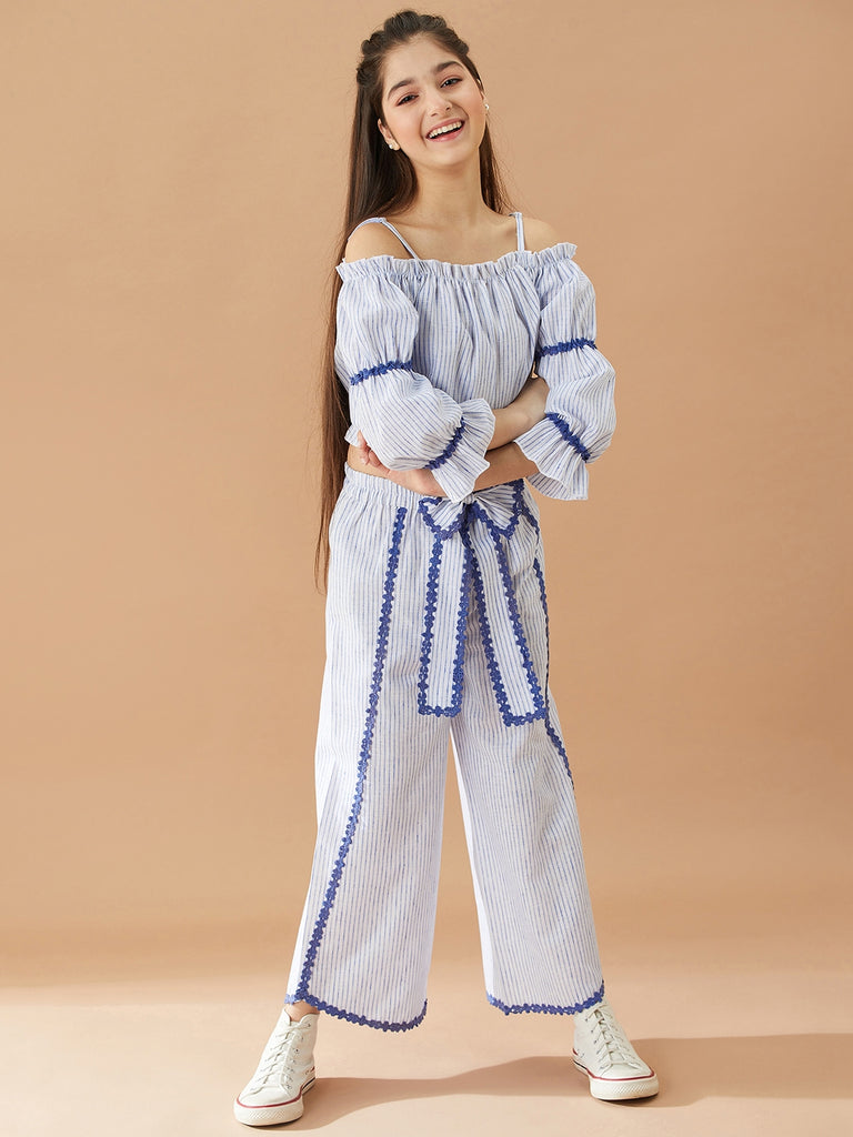 Girls Striped Top with Trousers (s-laceblue)