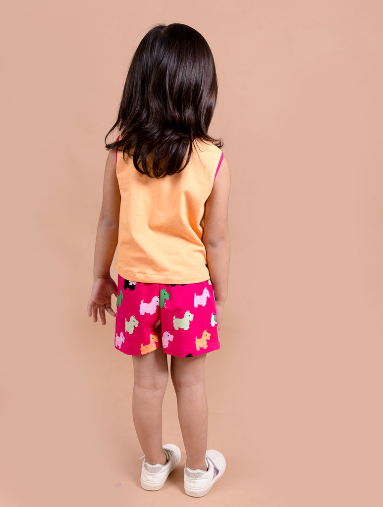 Girls Magenta Orange Printed Co-Ords Set (sh-dogmulti)