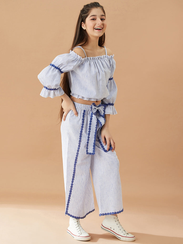 Girls Striped Top with Trousers (s-laceblue)