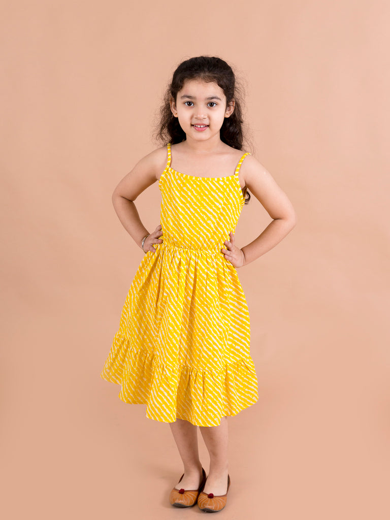 Pspeaches Yellow White Floral A-Line Cotton Dress With Attached Shrug (IW-Mughalflowers)