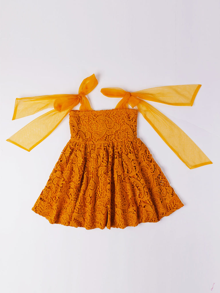 Mustard Cotton Lace Dress (D25007940)