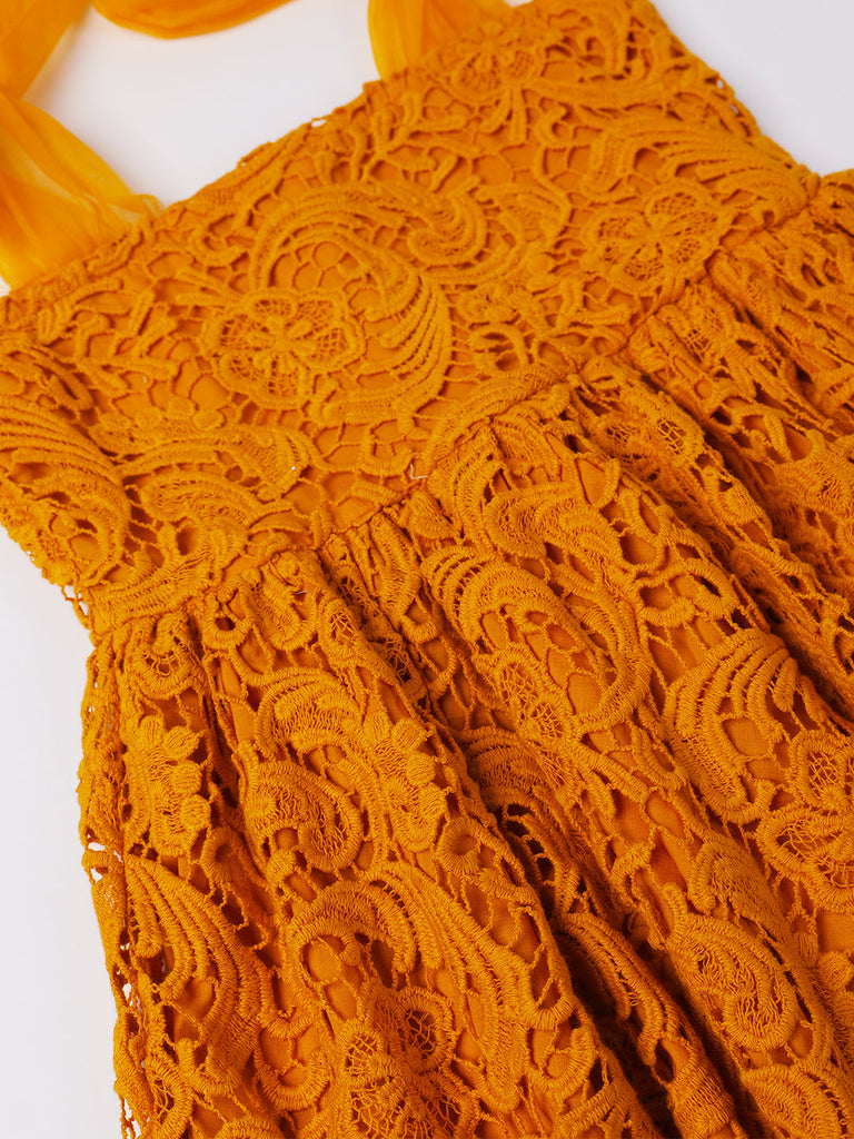 Mustard Cotton Lace Dress (D25007940)