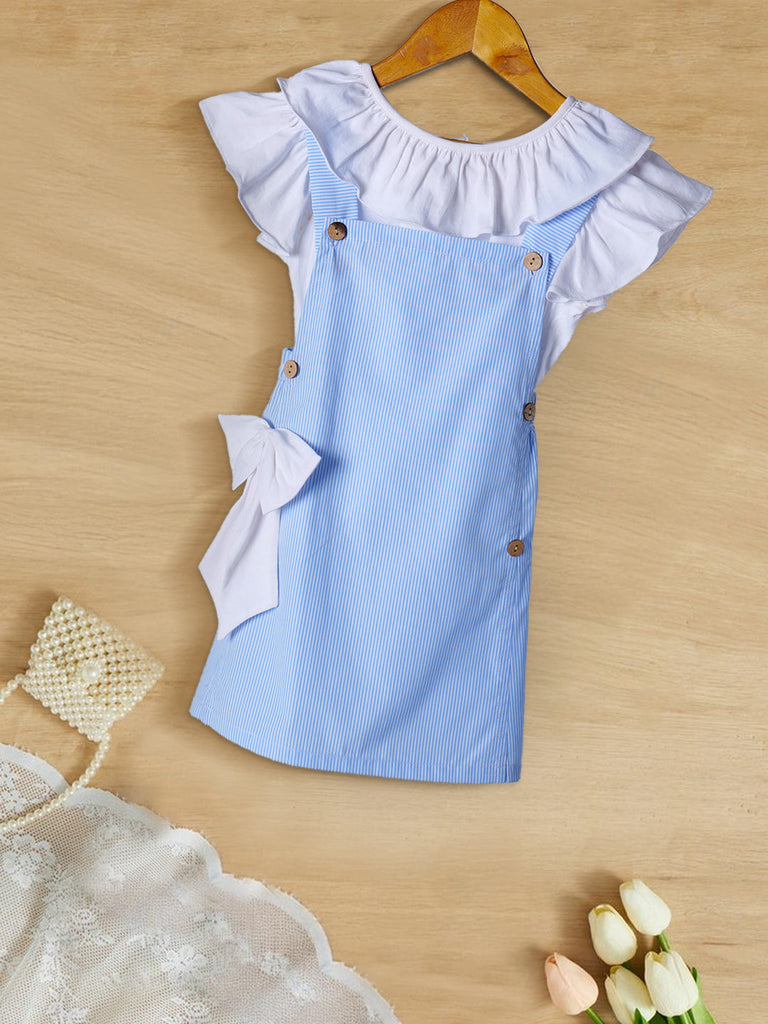 Blue And White Cotton 2-Piece Dress Set (D25013752)