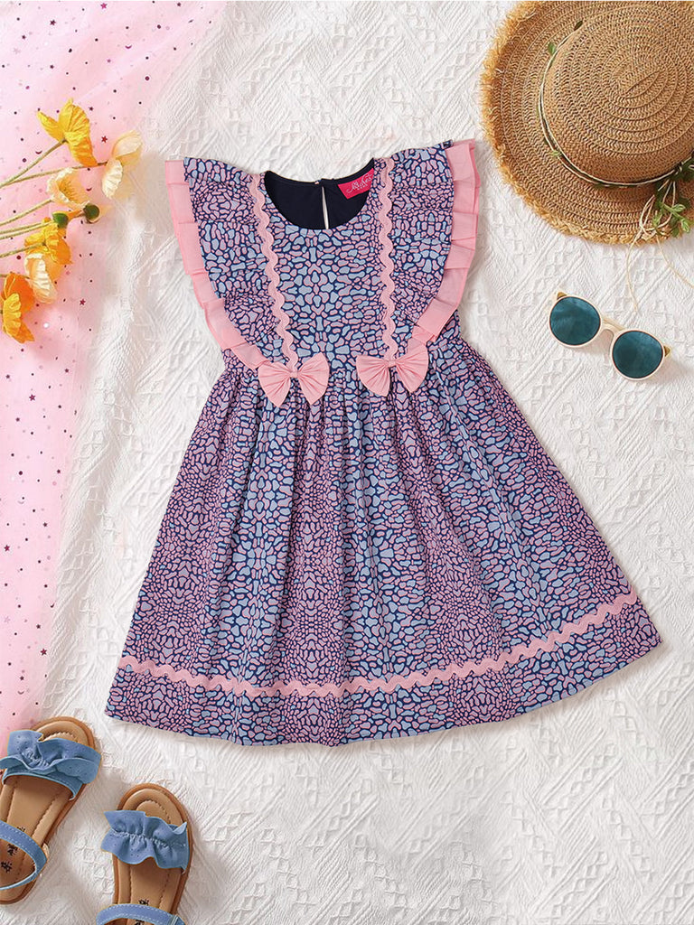 Blue Crepe Dress With Ruffle Sleeves (D25014055)