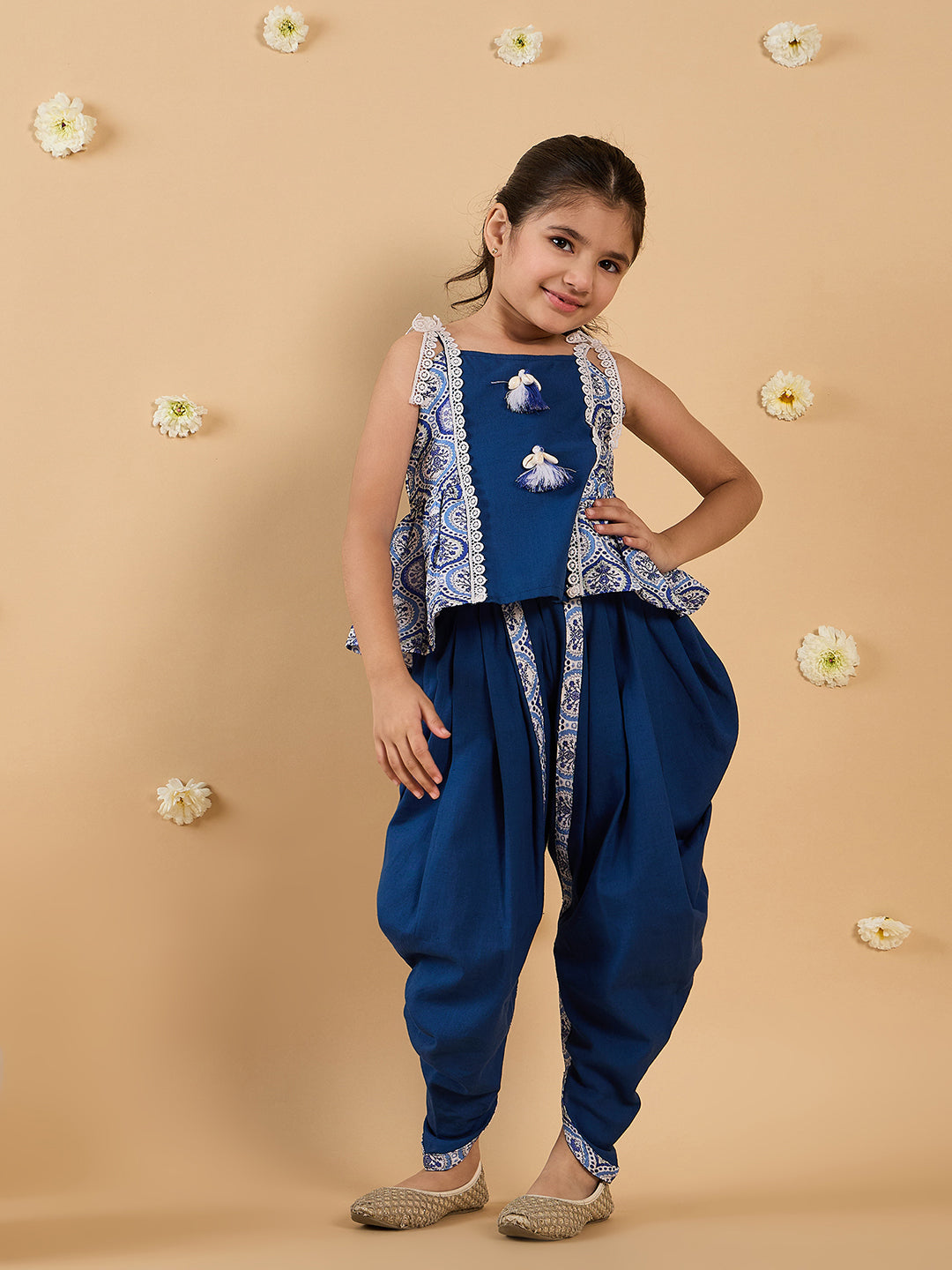 2-Piece Blue Slub Kurta And Dhoti Set (Dh25011705)