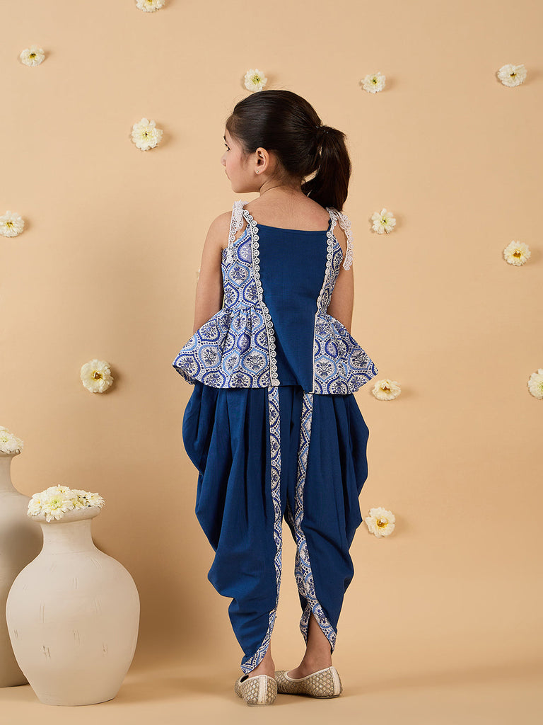 2-Piece Blue Slub Kurta And Dhoti Set (Dh25011705)