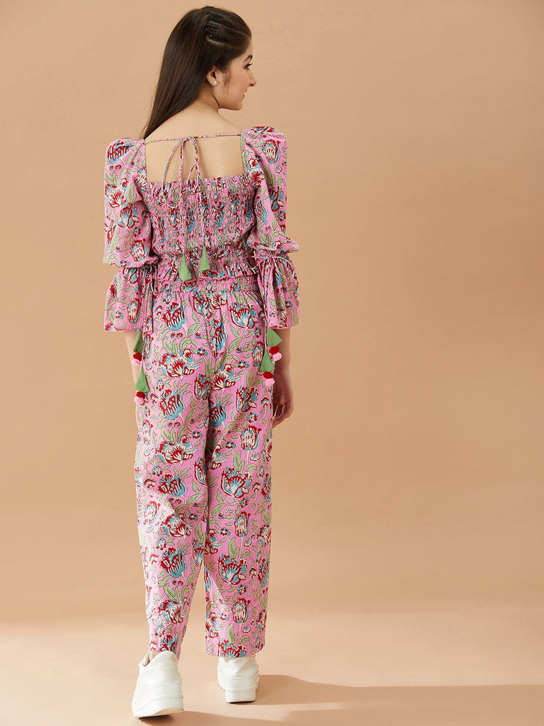 Girls Floral Printed Pure Cotton Bell Sleeves Top with Trousers (IW-JAALCORDSET)