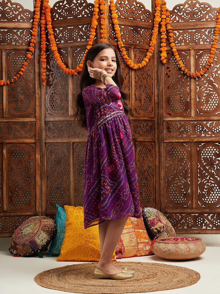 Pspeaches Girls Printed Fit & Flare Georgette Ethnic Dress (IW-PURPLEGGT)