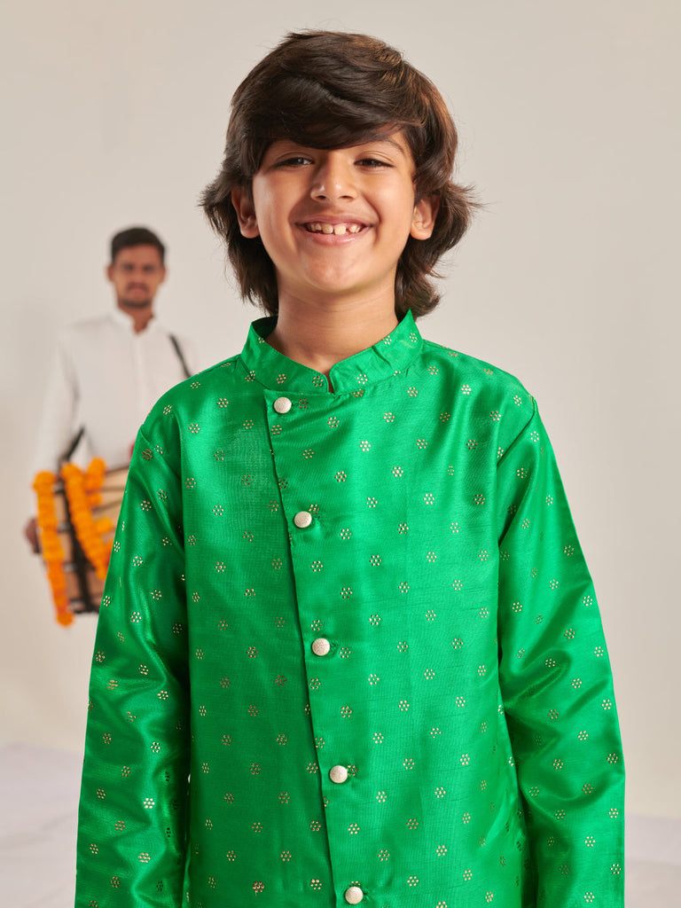 Boys Embroidered Regular Beads And Stones Kurta With Pyjamas (KP-BANGLORIGREEN)