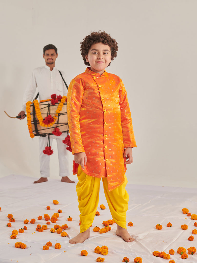 Boys Ethnic Motifs Regular Kurta With Dhoti Pants (KP-BANGLORIORANGE)