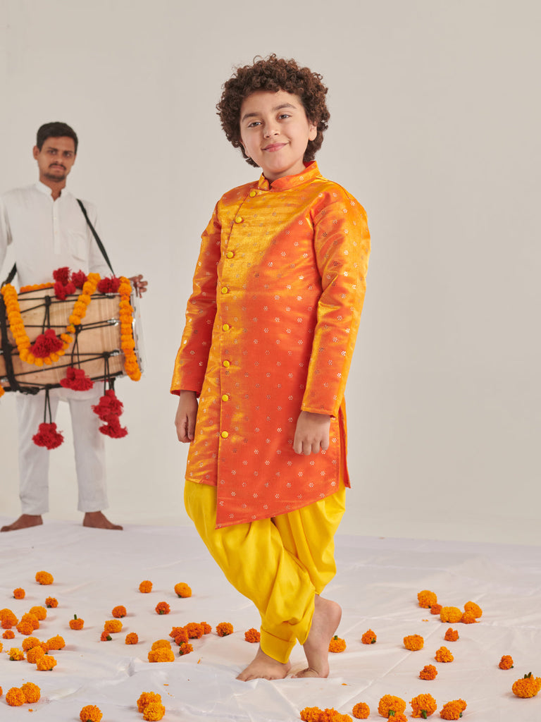 Boys Ethnic Motifs Regular Kurta With Dhoti Pants (KP-BANGLORIORANGE)