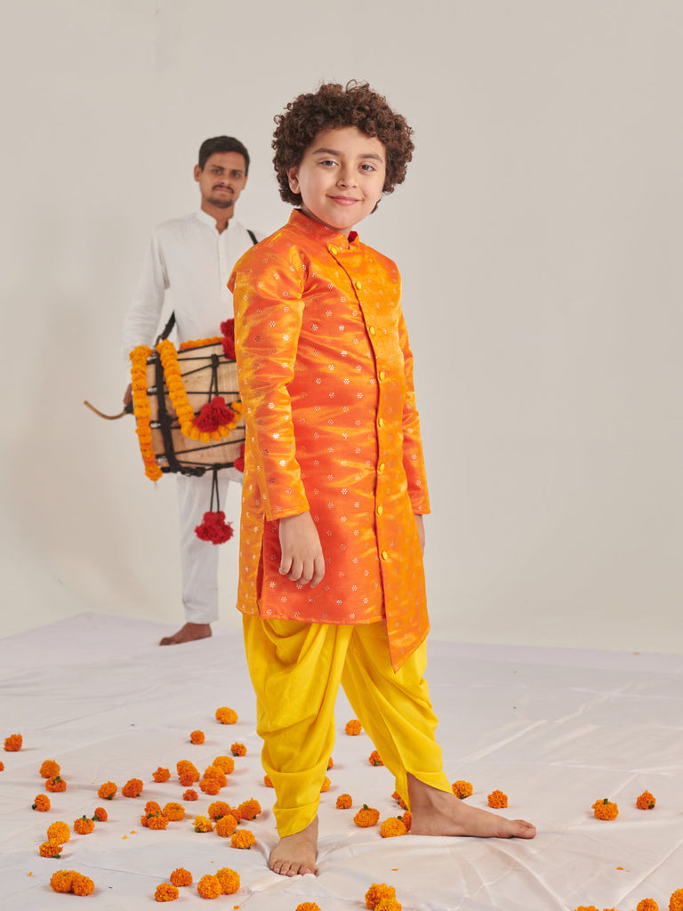 Boys Ethnic Motifs Regular Kurta With Dhoti Pants (KP-BANGLORIORANGE)