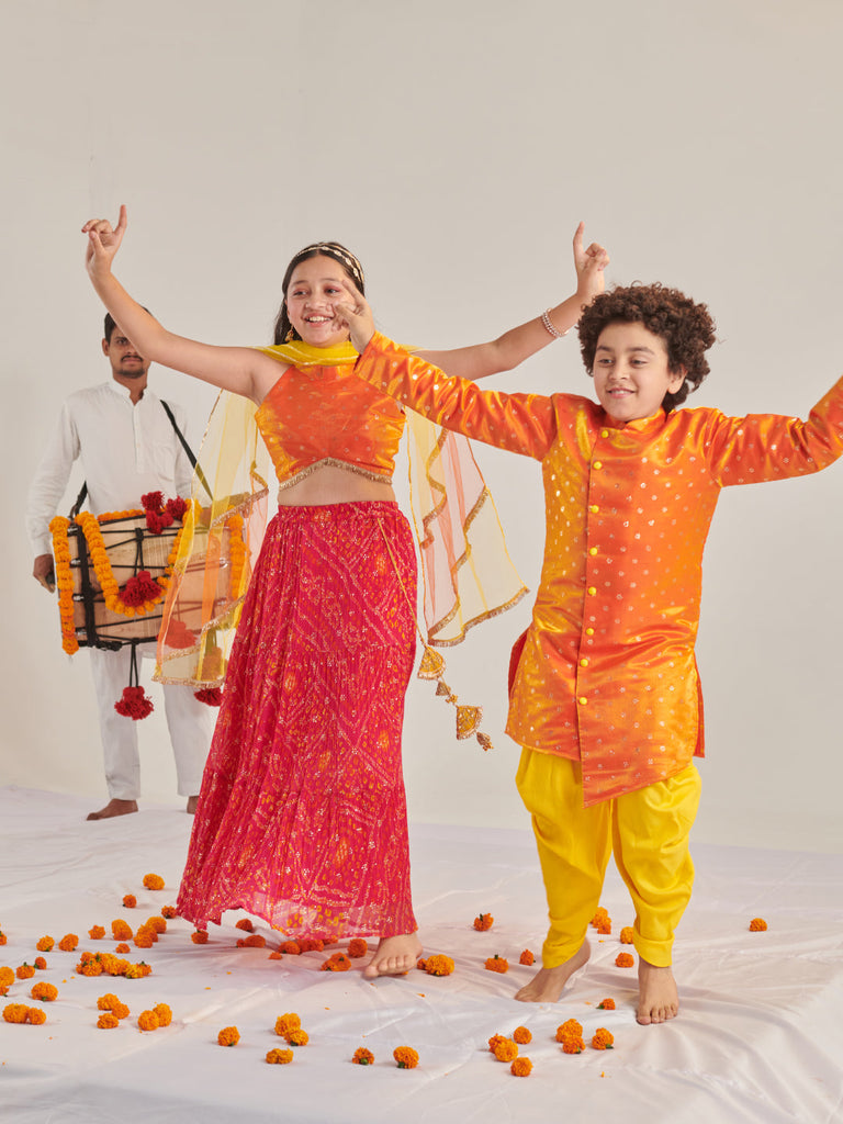 Boys Ethnic Motifs Regular Kurta With Dhoti Pants (KP-BANGLORIORANGE)