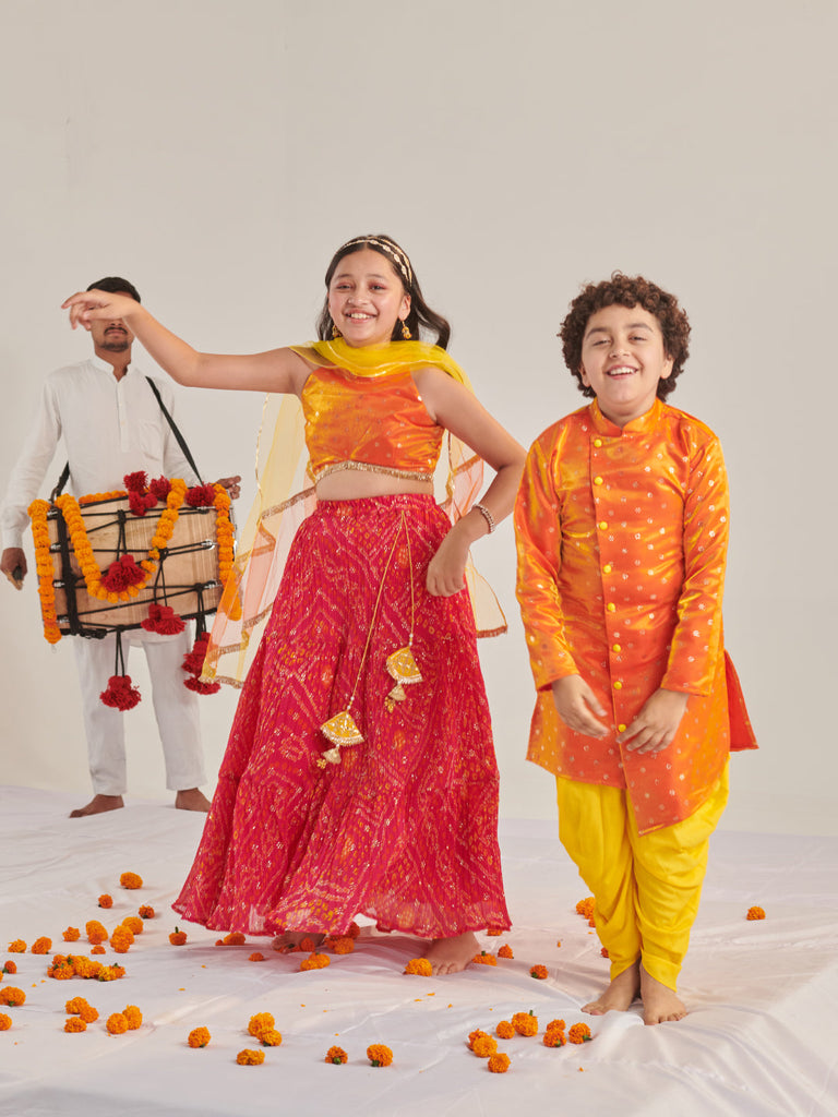 Boys Ethnic Motifs Regular Kurta With Dhoti Pants (KP-BANGLORIORANGE)