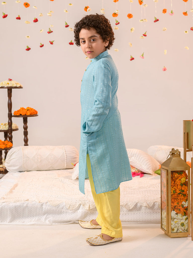 Boys Ethnic Motifs Printed Regular Pure Cotton Kurta With Pyjamas (KP-BLUEYELLOW)