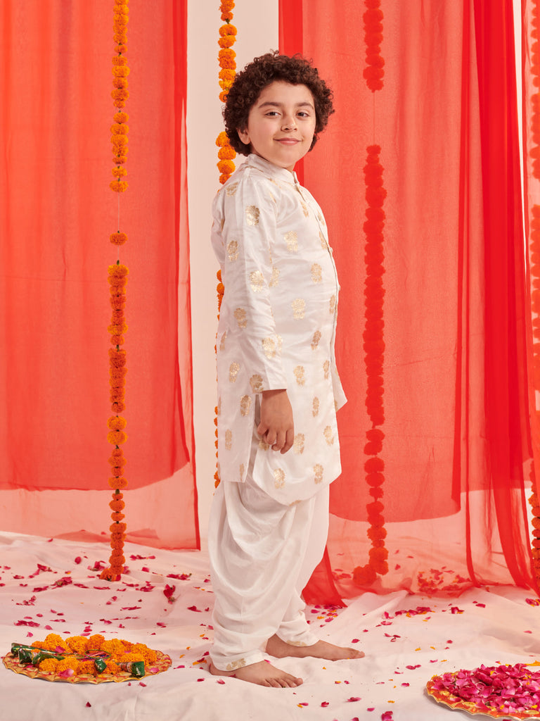 Boys Floral Printed Regular Kurta With Dhoti Pants (KP-BROCADEBOOTI)