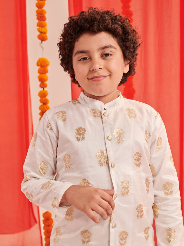 Boys Floral Printed Regular Kurta With Dhoti Pants (KP-BROCADEBOOTI)