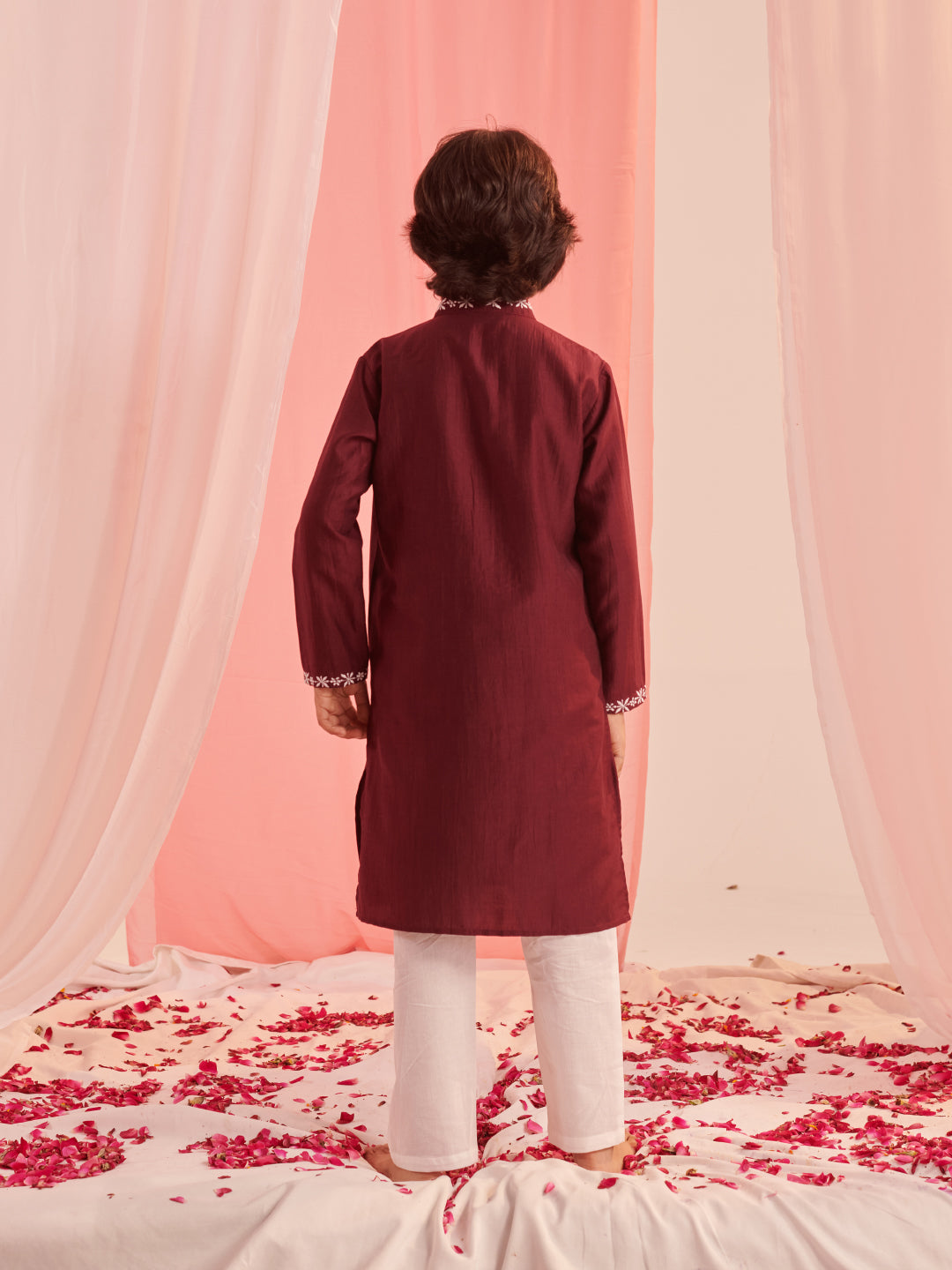 Boys Embroidered Regular Kurta With Pyjamas (KP-BURGUNDY)