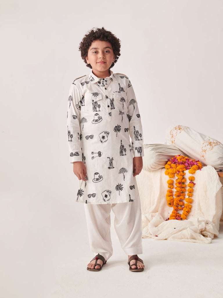 Boys Ethnic Motifs Printed Regular Kurta With Pyjamas (KP-EMBWHITE)