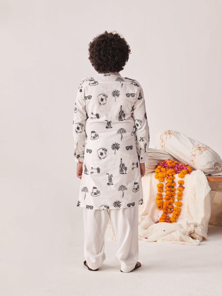 Boys Ethnic Motifs Printed Regular Kurta With Pyjamas (KP-EMBWHITE)