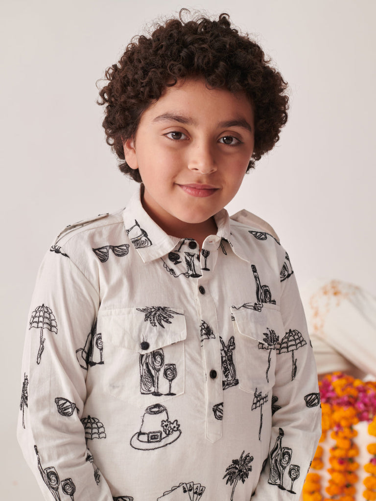 Boys Ethnic Motifs Printed Regular Kurta With Pyjamas (KP-EMBWHITE)