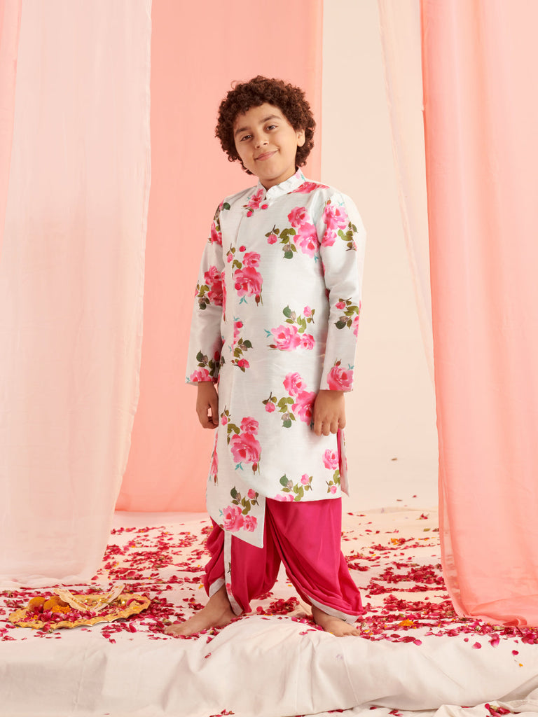 Boys Floral Printed Regular Kurta With Dhoti Pants (KP-FIROZIDUPIONROSE)