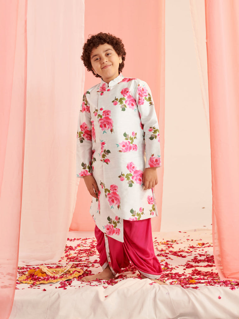 Boys Floral Printed Regular Kurta With Dhoti Pants (KP-FIROZIDUPIONROSE)