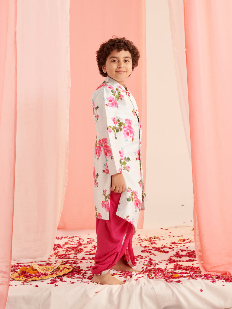 Boys Floral Printed Regular Kurta With Dhoti Pants (KP-FIROZIDUPIONROSE)