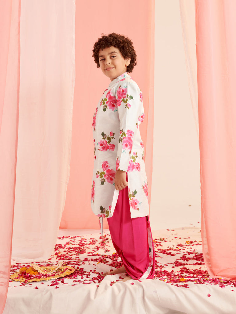 Boys Floral Printed Regular Kurta With Dhoti Pants (KP-FIROZIDUPIONROSE)