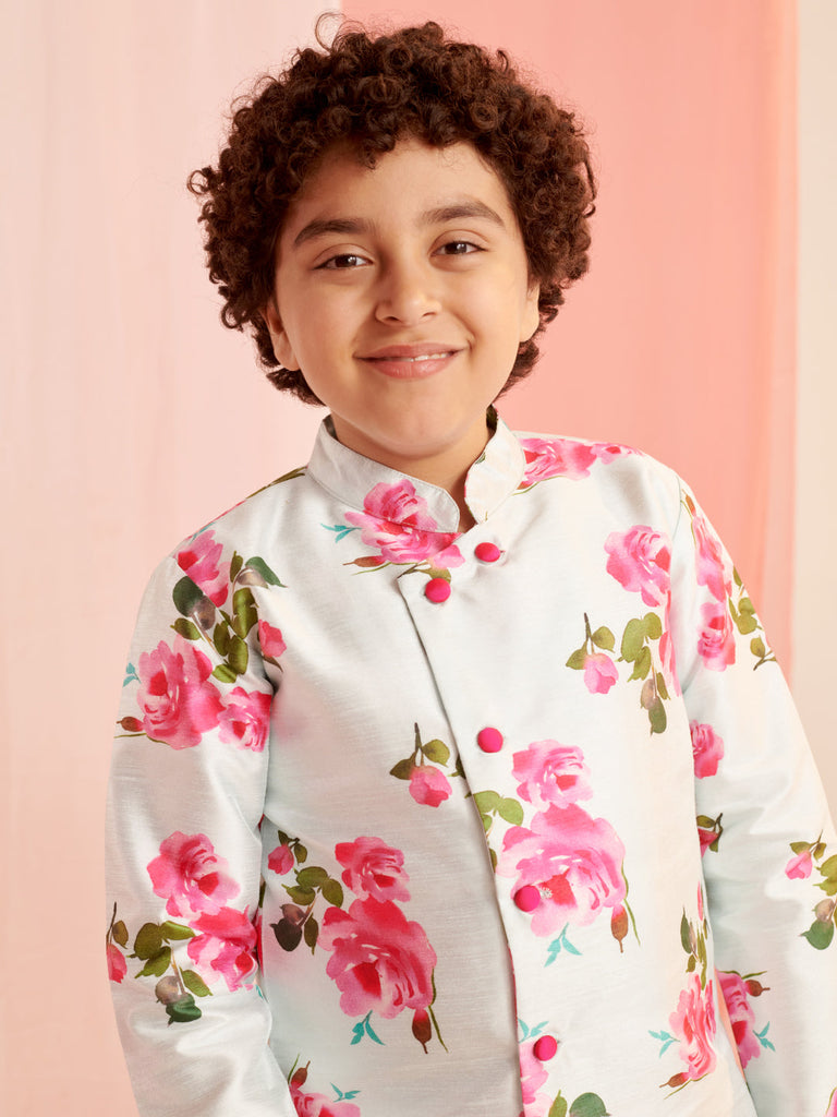 Boys Floral Printed Regular Kurta With Dhoti Pants (KP-FIROZIDUPIONROSE)