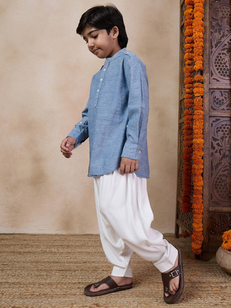 Boys Band Collar Straight Kurta With Salwar (KP-GREYCHEMBREY)