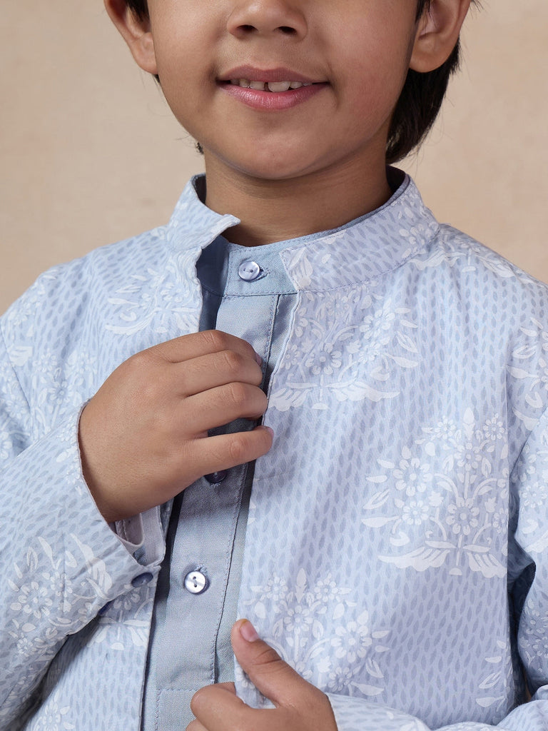 Boys Mandarin Collar Long Sleeves Straight Kurta With Pyjamas Jacket (KP-GREYKHADDI)