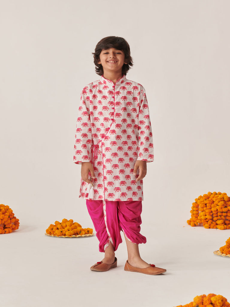 Boys Ethnic Motifs Printed Regular Kurta With Dhoti Pants (KP-MAGENTAELEPHANT)