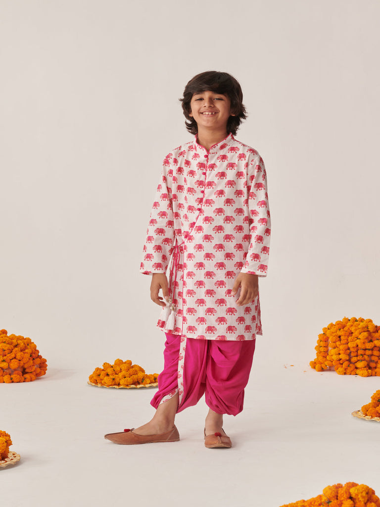 Boys Ethnic Motifs Printed Regular Kurta With Dhoti Pants (KP-MAGENTAELEPHANT)