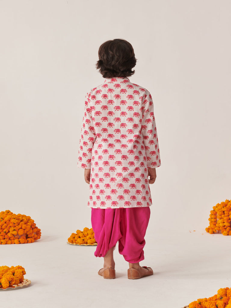 Boys Ethnic Motifs Printed Regular Kurta With Dhoti Pants (KP-MAGENTAELEPHANT)