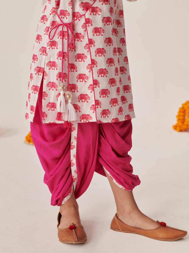 Boys Ethnic Motifs Printed Regular Kurta With Dhoti Pants (KP-MAGENTAELEPHANT)