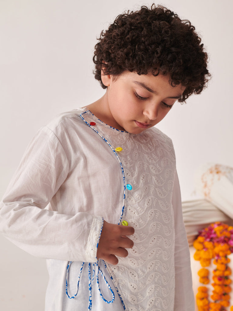 Boys Floral Printed Regular Thread Work Kurta With Dhoti Pants (KP-SCHIFFLYBLUEJAAL)