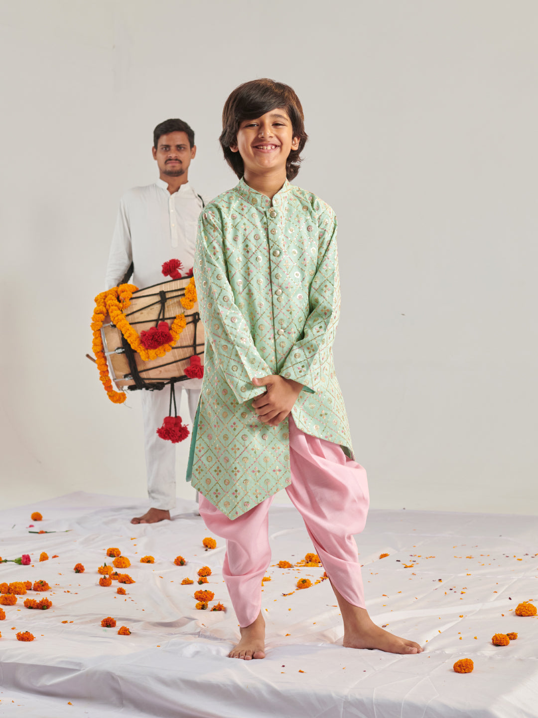 Boys Embroidered Regular Kurta With Dhoti Pants (KP-SHERWANI)