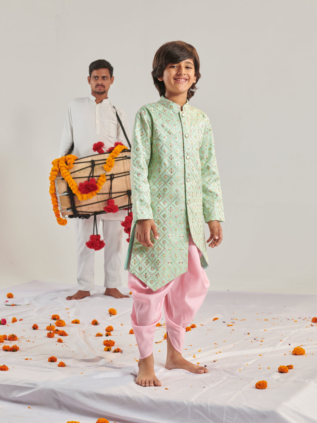 Boys Embroidered Regular Kurta With Dhoti Pants (KP-SHERWANI)