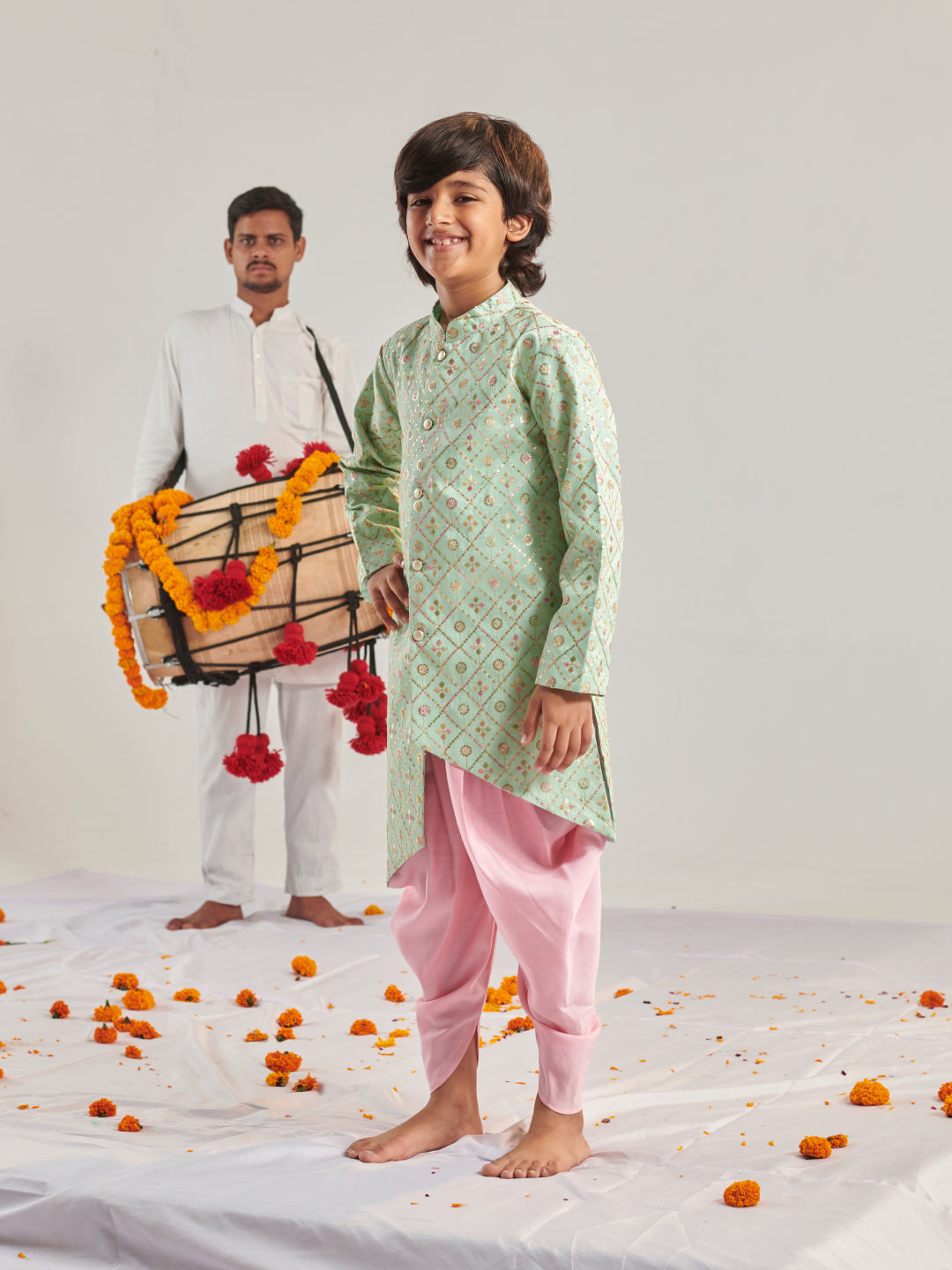 Boys Embroidered Regular Kurta With Dhoti Pants (KP-SHERWANI)