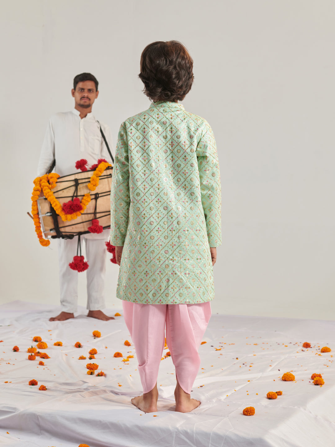 Boys Embroidered Regular Kurta With Dhoti Pants (KP-SHERWANI)